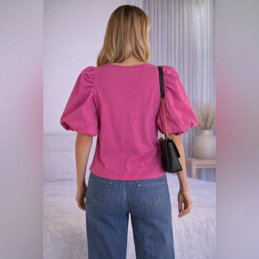 A New Day Pink Puff Sleeve Top Balloon Sleeve Trendy Statement Blouse | Size XS - Picture 3 of 9